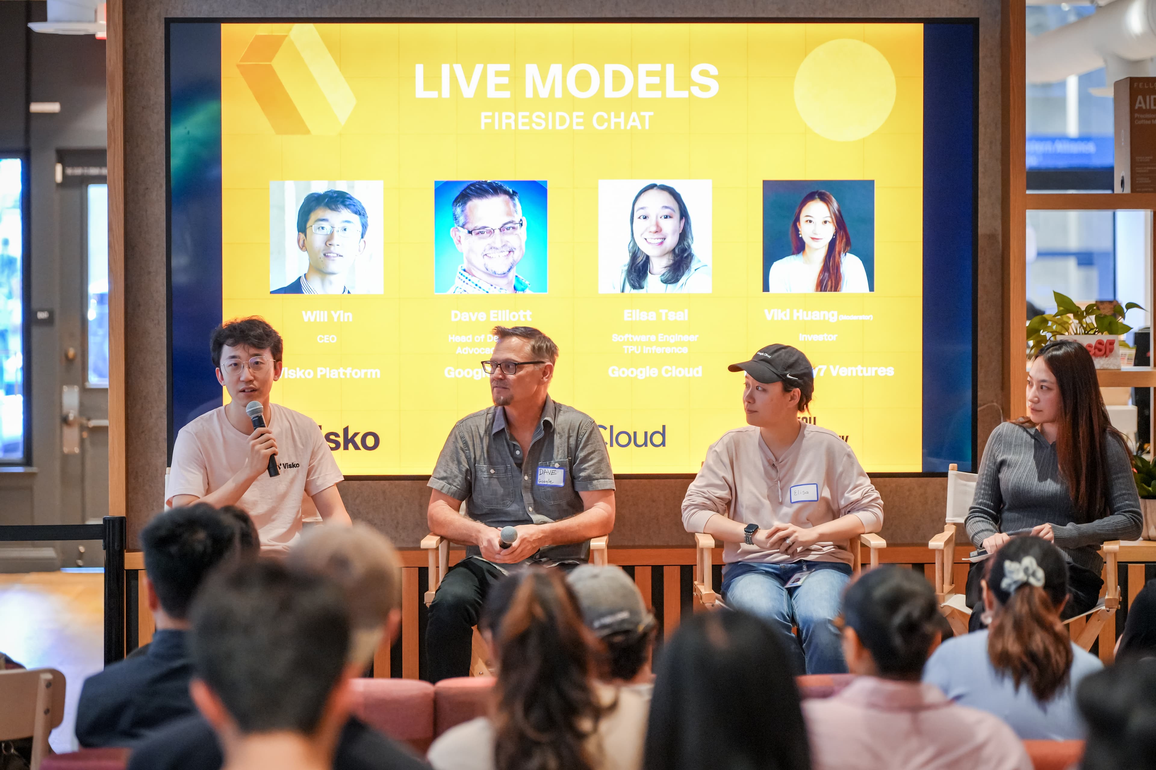 Panelists discussing Live Models at the Visko and Google Cloud fireside chat during SF Tech Week